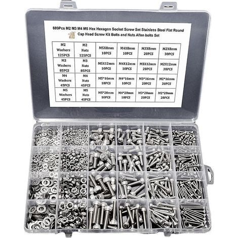 Vis 860pcs m2 m3 m4 m5 hexagone douille jeu de vis en acier inoxydable plat rond tête de tête kit de vis boulons et écrous allen boulons set (1/2)