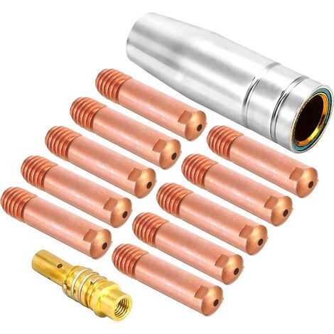 Consumible para soldadora MIG, accesorio para antorcha 15AK, 1 boquilla de gas cónica, 10 puntas de contacto M6 de 0,9 mm, 1 soporte para puntas de contacto, apto para máquina de soldadura con pistola (1/5)