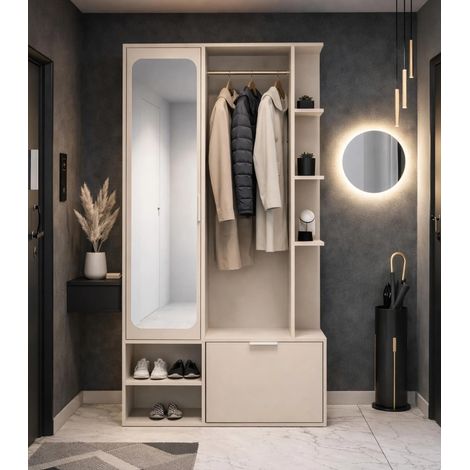 AX LIVING Garderobe Nemrut Beige mit Spiegel – Flurmöbel mit Stauraum