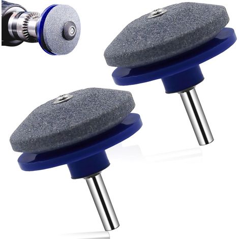 Pietre per affilare - 2 pezzi - Affilatore per lame di tosaerba - Attrezzo da giardino universale - Blu - 5×5,4×3,5 cm  Adatto a qualsiasi trapano, tagliasiepi e (1/5)