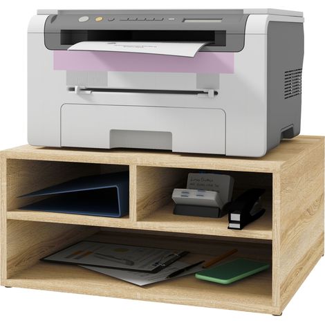 Organiseur bureau bois 3 compartiments support imprimante 47x40x22,5 cm