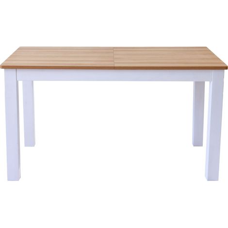 Table à manger extensible effet bois 6/8 personnes, piètement blanc 140/180 cm - Lexi (1/5)