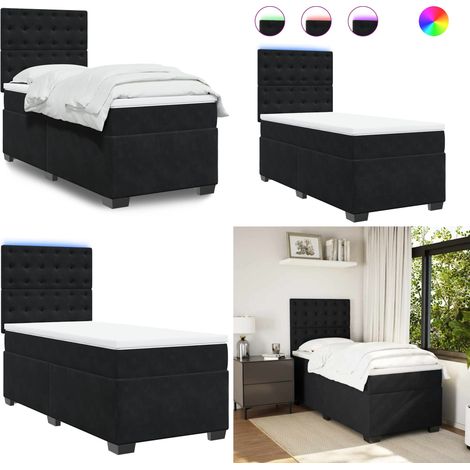 Sommier à lattes de lit avec matelas Noir 90x190 cm Velours - Lit Double - Lit Design - Lit Moderne - Lit Velours - Lit Avec Éclairage Led - Home & Living (1/5)