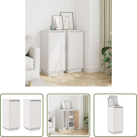 Armoire latérale - Buffets 2 pcs Blanc 31,5x34x75 cm Bois massif de pin (1/5)