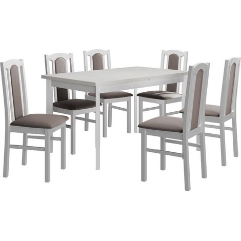 Salle à manger complète Victorville 313, Blanc, 78x80x140cm, Diamètre: 0, Nombre de chaises: 6, Style: Contemporary