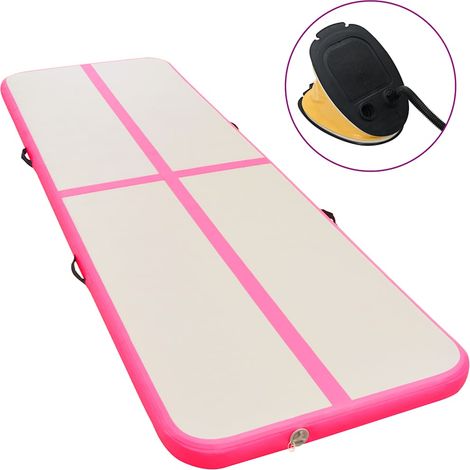 Tapis gonflable de gymnastique avec pompe en PVC gris et rose 700 x 100 x 10 cm - PANGIVO (1/5)