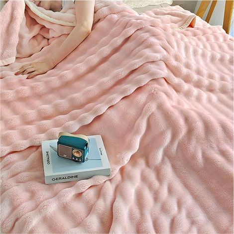 Couverture douce en fourrure artificielle rose poudré, double face, ultra-douce, chaude, respirante, antistatique, lavable en machine, 70x100 cm (1/5)
