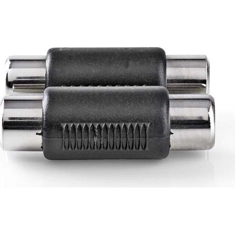 Adaptador de audio estereo 2x rca hona 2x rca hona niquel plateado rak abs negro 1 cerrar