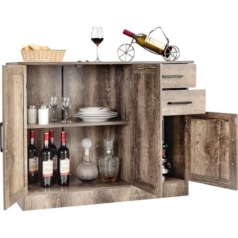 COSTWAY Aparador Cocina, Armario Buffet de Cocina con 2 Cajones/3 Puertas/1 Estante Ajustable, Aparadores para Salon Entrada, 110 x 40 x 78 cm, Blanco/Gris (1/5)