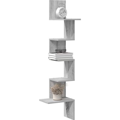 Étagère d’angle murale en bois d’ingénierie sonoma gris 32 x 32 x 127,5 cm - PANGIVO (1/5)