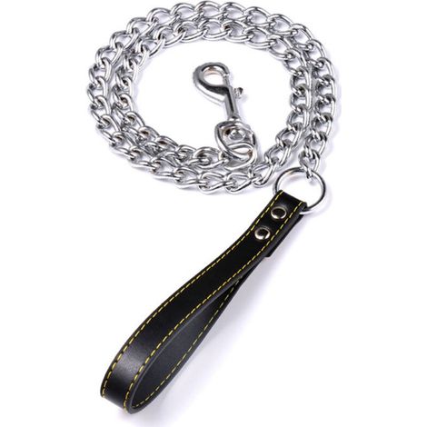 Jeffergarden Laisse-chaîne de dressage pour chiot - Poignée en cuir PU, 4mm x 120cm noir - Résistance et confort