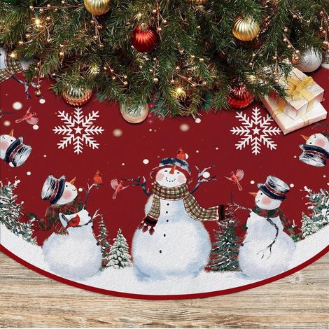 Cache Pied Sapin de Nnoel de 122cm(48 Pouces), Jupe de Sapin de Noel avec Motifs de Sapin/Flocons/Bonhomme de Neige, Tapis Sapin Noel, Idéal pour Les Decoration Noel Sapin, Fête de Vacances (1/5)