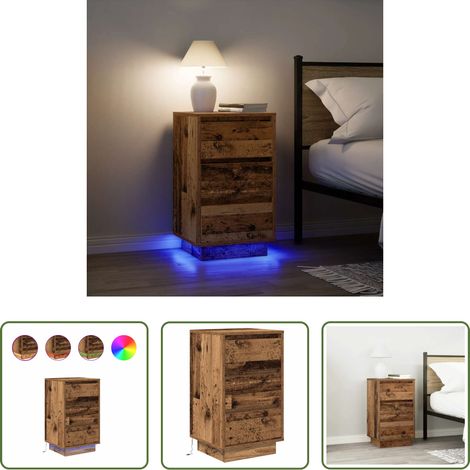 LED-Beleuchtung - Nachttisch mit LED-Leuchten Altholz-Optik 38x34x65 cm (1/5)
