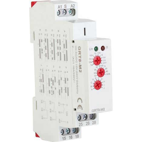 Relais temporisé multifonctionnel GRT8-M2 à 10 fonctions, montage sur rail DIN, AC/DC 12V-240V