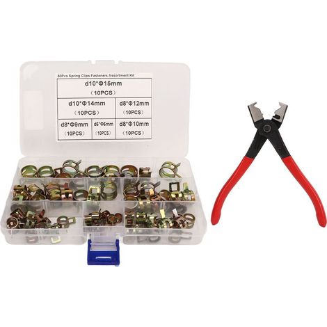 Kit de 60 colliers de serrage pour tuyaux avec boîte de rangement pour pinces - Kit portable de colliers de serrage pour tuyaux, facilitant la maintenance et réduisant la pénibilité du (1/5)