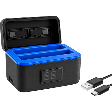 Trade-Shop USB-C LCD Dual Ladegerät Ladestation Ladebox Ladekoffer kompatibel mit Insta360 X4 Air Actionkamera, 761762 Akku / Hülle Zubehör (1/4)