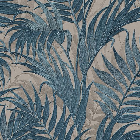 Natur Tapete Profhome GR322108-DI heißgeprägte Vliestapete mit floralen Ornamenten schimmernd grau blau ozean-blau petrol 5,33 m2