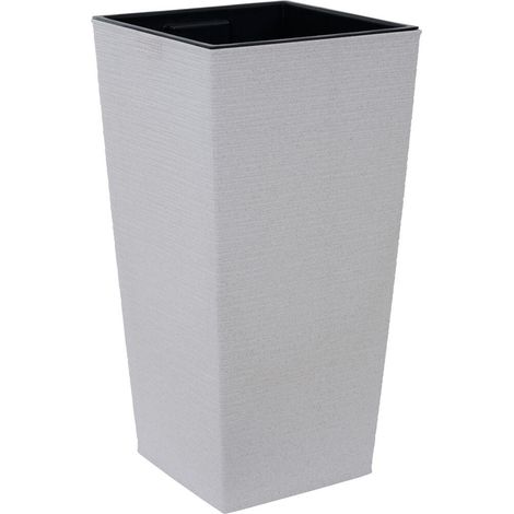 Pflanzgefäße NIZZA GROOVE creme Rillenoptik, 40 x 75 cm Kunststoffgefäß mit Holzfaseranteil und Einsatz