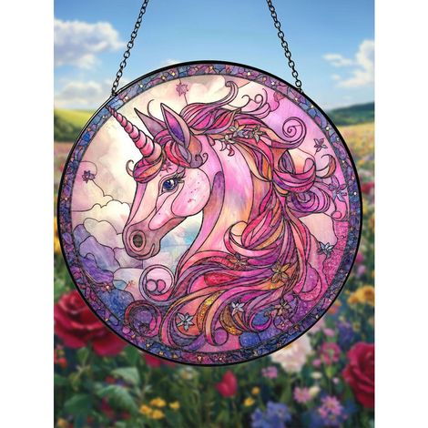 Attrape-soleil 30cm licorne en vitrail, décoration magique pour intérieur (1/5)