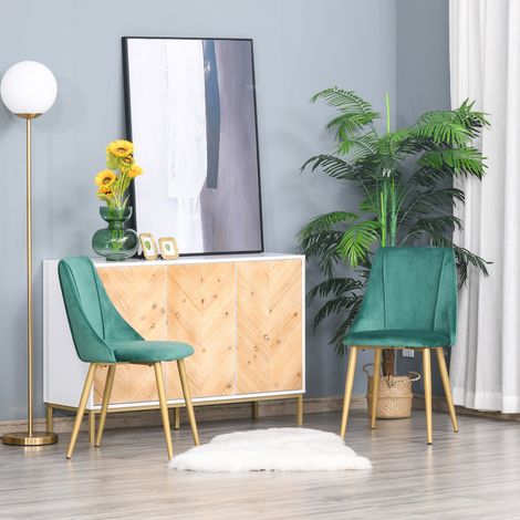 Set aus 2 modernen, gepolsterten Esszimmerstühlen mit Polsterung und Rückenlehne, Eisenbeinen für Küche, Wohnzimmer oder Lounge im modernen Stil, Grün, 50 x 56,5 x 85 cm