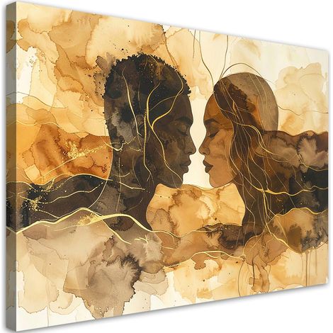 Stampe su Tela, Sagoma astratta dorata di una coppia di amanti, 60x40 (1/5)