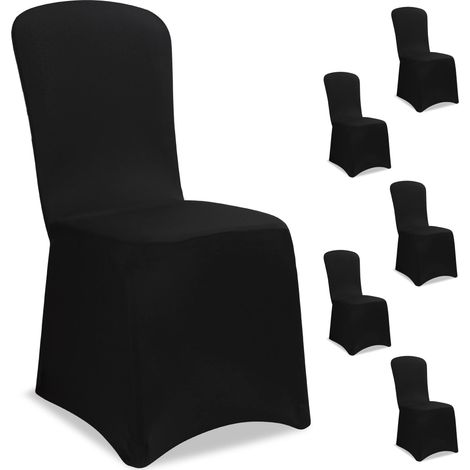 DETEX® Stuhlhussen 6er Set Stretch ÖKO-TEX® Zertifiziert Stuhlbezüge Hussen Stühle Bezug Überwurf Hochzeit Weihnachten schwarz
