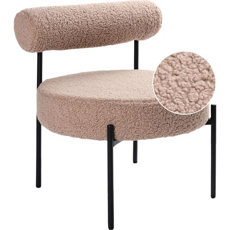 Silla sin reposabrazos asiento redondo respaldo enrollado diseño vintage tapicería bouclé gris pardo Alpha