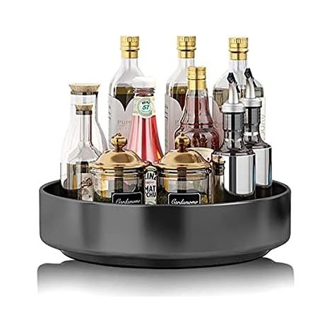 CSPARKV Organizador giratorio para especias de acero inoxidable negro de 21,5 x 20 x 5 cm para cocina, despensa, armario, mesa y encimera