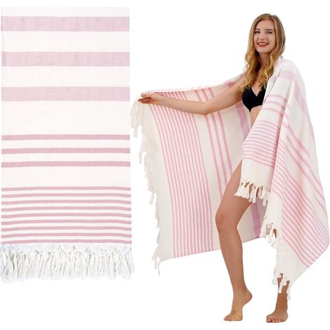 Serviette de Plage Doux-Drap de Plage Coton Légère, Serviette Plage Turque Serviette Absorbante, Séchage Rapide, Tissu de Hammam Sauna Femme Homme(Rose,180x100cm) (1/5)