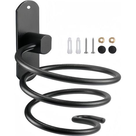Wall-mounted aluminum hair dryer holder, drill-free installation, for bathroom, black storage rack for hair dryer (1/4)