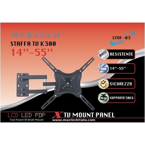 MaxTech - Staffa Supporto Televisione Da Muro Tv K300 14"-55" Fino 50kg Staf-03 Maxtech -