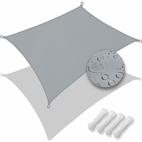 Voile d'ombrage Rectangulaire Imperméable Protection UV 95% en Polyester Résistant et Respirant pour Jardin Terrasse avec Corde 3x5m Gris (1/5)