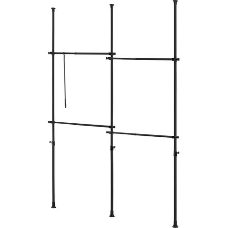 Penderie télescopique acier laqué 150 - 230 cm 4 barres de penderie noir (1/5)