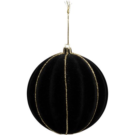 Déco Sapin Boule de Noël D 10 cm Velours Noir et Doré - Feeric Christmas