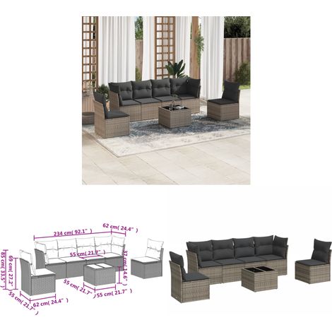 7-tlg. Garten-Sofagarnitur mit Kissen Grau Poly Rattan - Gartenmöbel - Esstischgarnituren - Outdoor Möbel - Lounge Set - Rattan Sofa - Home & Living (1/3)
