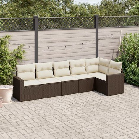vidaXL 6 Piece Garden Sofa Set with Cushions Brown Poly Rattan (1/4)