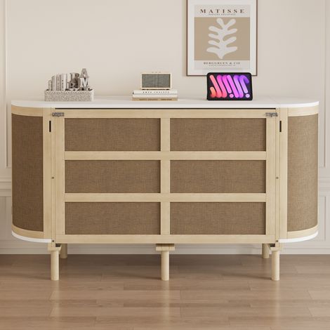 Lit adulte rangement 140x200 bois rotin naturel chambre HAVRYA (1/5)