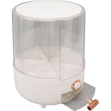 Distributeur de céréales rotatif à 360° en plastique, 6 compartiments, récipient de rangement de cuisine pour riz et haricots, blanc, 6,5 kg / 14,3 lb (1/5)
