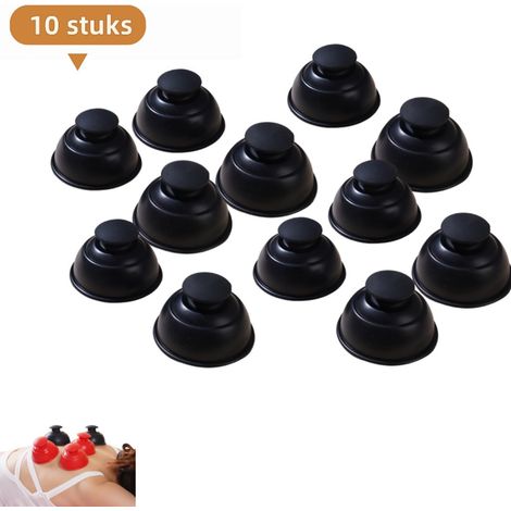 Lot de 10 ventouses en silicone sous vide - Type à pression - Rondes - Ventouses portables pour l'absorption de l'humidité - Ventouses pour fascia à usage domestique - Noires (1/5)