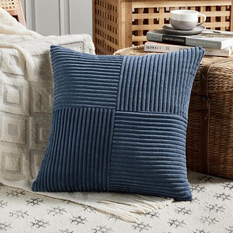 Lot de 1 Boho Housse de Coussin 40x40 Bleu,à Motif Croisé Decoration Housses de Coussin en Velours Côtelé,Douillet Taie d'oreiller Housse Coussin Moderne pour Canapé Chambre Chaise Lit