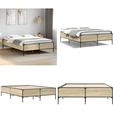 Cadre de lit sans matelas chêne sonoma 140x190 cm - Cadre De Lit - Lit Double - Lit En Bois - Lit Design - Literie - Home & Living (1/5)