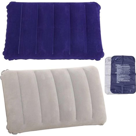 Lot de 2 oreillers gonflables pour le camping, les voyages et la randonnée. Oreiller de tête, oreiller cervical, oreiller de plage en velours. (1/5)