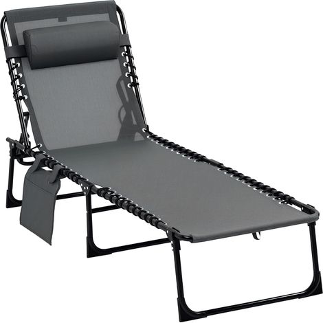 Chaise Longue Pliable - 1 Place - Acier et Textilène - Dossier 5 Positions - Jardin Plage Camping - 189x58x30cm Gris (1/5)