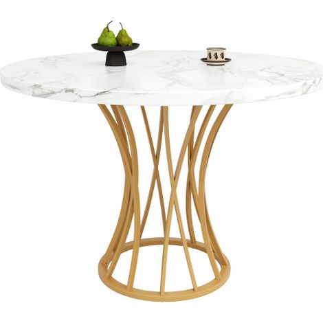 Table ronde 80cm marbre avec pieds dorés 4-6 personnes