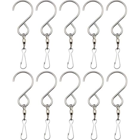Ganci girevoli, confezione da 10 ganci a S rotanti in acciaio inossidabile, clip girevoli per campanelli a vento, girandole, cesti appesi, piante da esterno, bandiere, feste, accessori da giardino