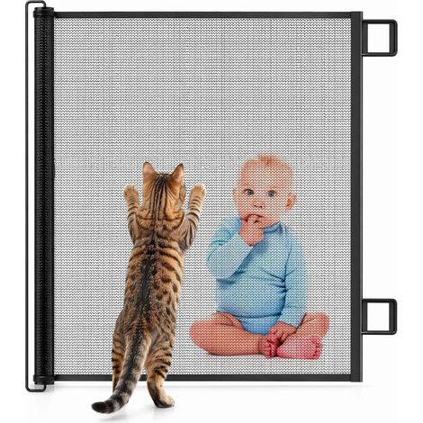 Barrière de Sécurité Chien et Enfant Rétractable Extensible (Noir, 150cm) Sans Perçage, Pour Escaliers Portes Couloirs, Intérieur Extérieur, Hauteur Ajustable (1/5)