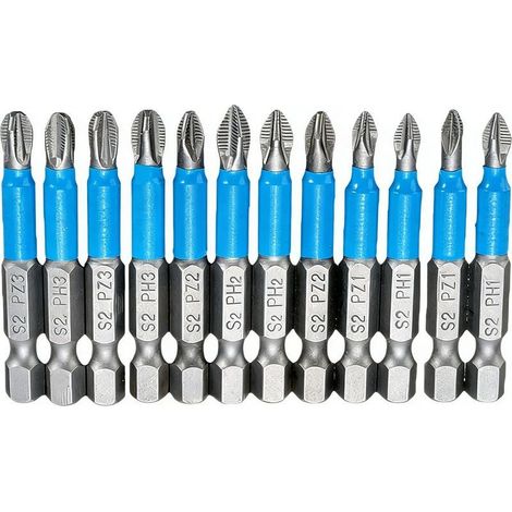 12pcs 50mm Magnetic Cross Head Screwdriver Bits Magnetic Screwdriver Bits PH1 PH2 PH3 PZ1 PZ2 PZ3 PZ2 PZ3 for Electric Hand Screwdrivers (1/5)