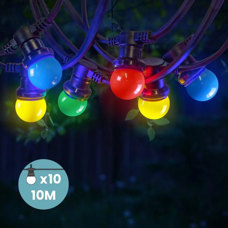 Skylantern – Guirlande lumineuse d'extérieur 10m IP65 – 10 ampoules E27 remplaçables multicolores – Raccordable jusqu'à 100m – Décoration festive pour terrasse et jardin