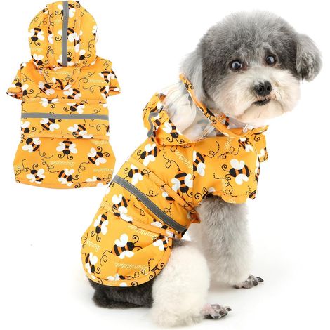 Imperméable à capuche pour chiens de taille moyenne, imperméable réfléchissant avec rabat en lin, motif abeille amusant, combinaison imperméable, vêtement de pluie, orange, 2XL (1/5)