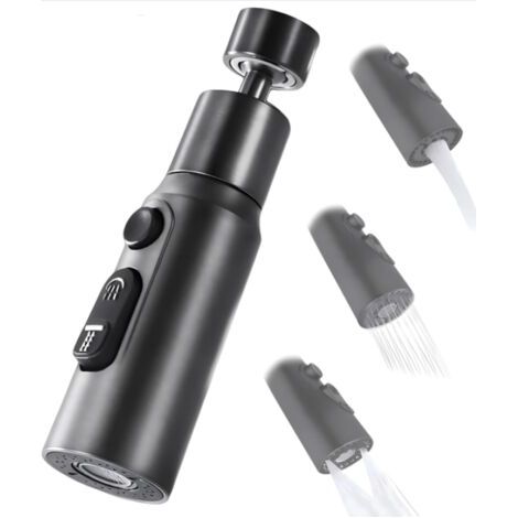 Aérateur de Robinet, 360° Pivotant Embout Robinet Cuisine avec 3 Modes Douchette Mousseur Robinet Economie Eau, Adaptateur Economiseur D'eau Pour Robinet Salle De Bain lavabo (Noir) (1/5)